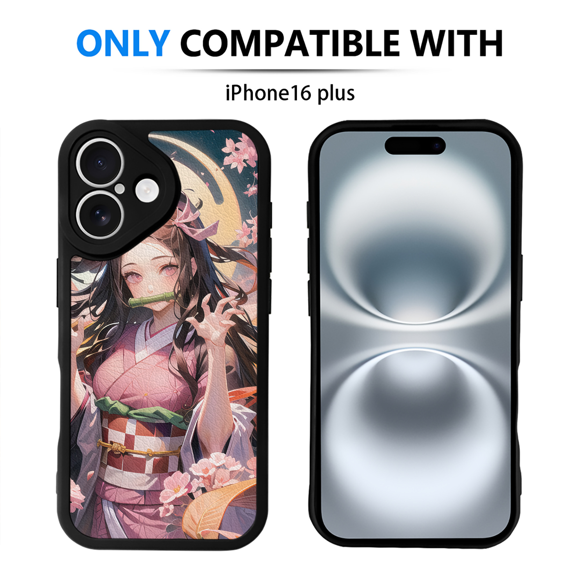 （画像用） 鬼滅の刃（きめつのやいば）竈門 禰󠄀豆子／かまど ねずこ Kamado Nezuko 【iPhone 16シリーズ対応】シリコンスマホケース（レザー調） 材質：シリコン